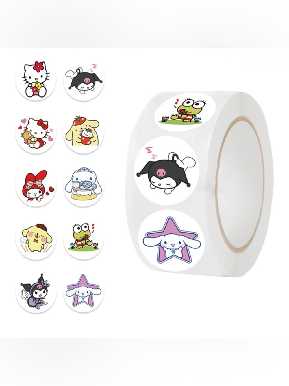 500Pcs Cartoon Sanrio Hello Kitty Melody Kuromi Cinnamoroll Sticker Rolls